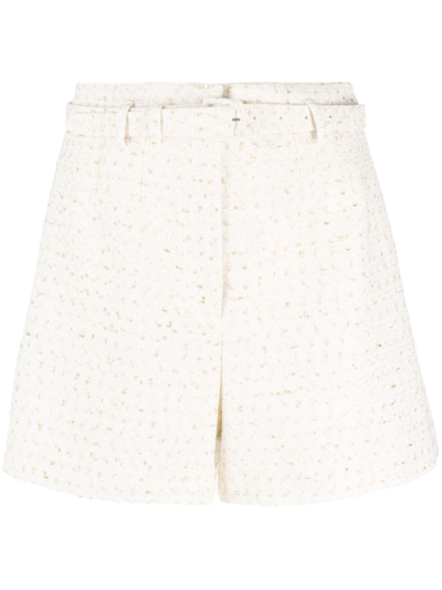 Self-portrait Lurex Boucle Shorts In Neutrals