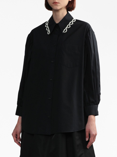 Shop Simone Rocha Bead-embellished Cotton Shirt In Black