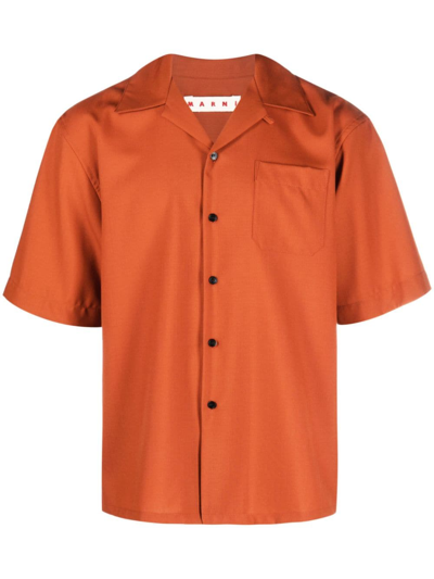 Shop Marni Short-sleeve Virgin Wool Shirt In Orange