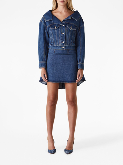 Alexander Mcqueen Stonewashed Denim Crop Jacket In Blue