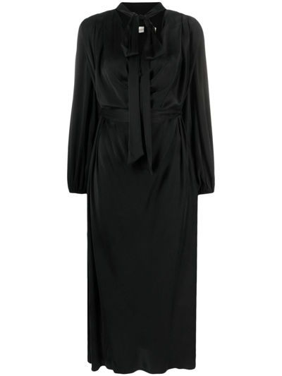 Shop Zimmermann Tie-neck Gathered Silk Mididress In Black