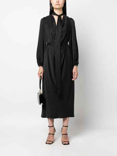 Shop Zimmermann Tie-neck Gathered Silk Mididress In Black