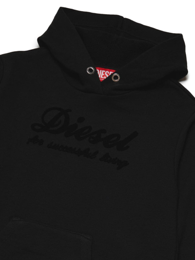 Shop Diesel Logo-embossed Cotton Hooded Dress In Black