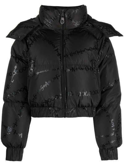 Shop Versace Jeans Couture Logo-print Cropped Puffer Jacket In Black