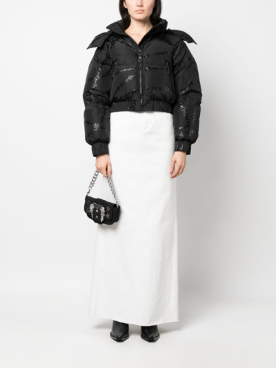 Versace Jeans Couture Logo-print Cropped Puffer Jacket In Black