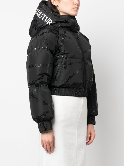 Shop Versace Jeans Couture Logo-print Cropped Puffer Jacket In Black