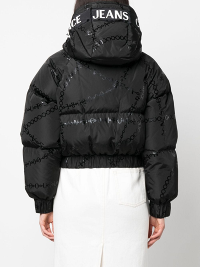 Shop Versace Jeans Couture Logo-print Cropped Puffer Jacket In Black