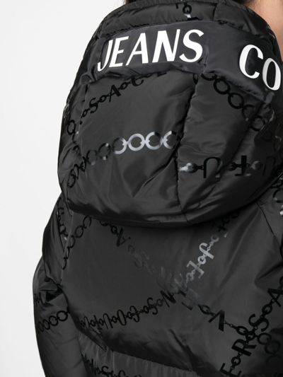 Shop Versace Jeans Couture Logo-print Cropped Puffer Jacket In Black