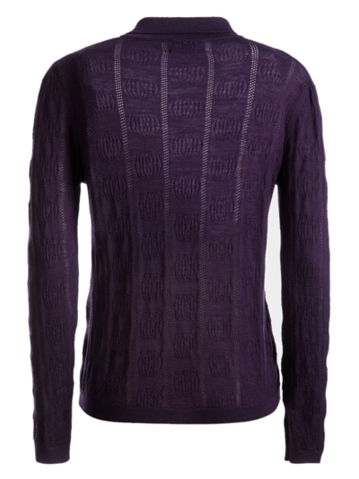 Shop Bally Textured-finish Wool Cardigan In Purple