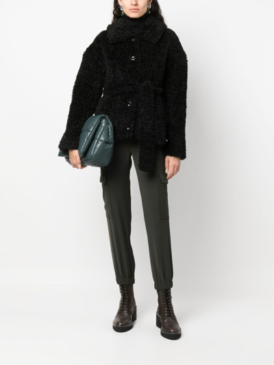 Shop P.a.r.o.s.h Belted Faux-shearling Jacket In Black