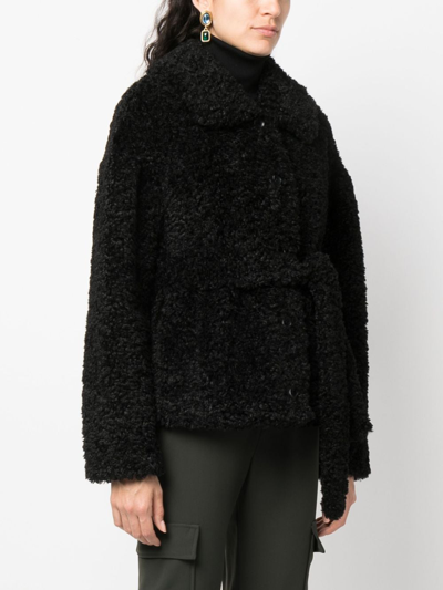 Shop P.a.r.o.s.h Belted Faux-shearling Jacket In Black