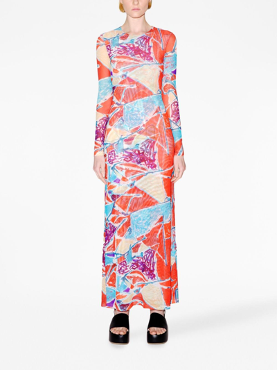Shop Rosetta Getty Abstract-print Long-sleeve Dress In Red