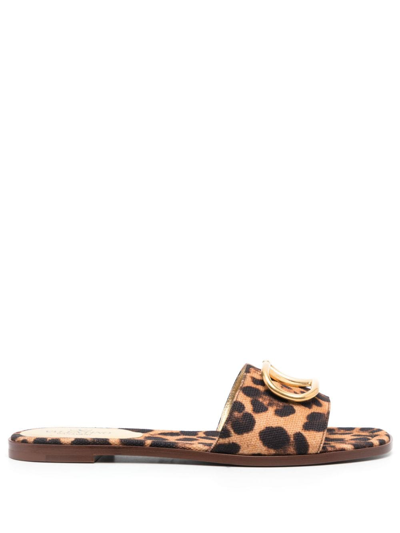 Shop Valentino Leopard-print Buckle Sandals In Brown