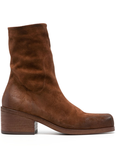 Shop Marsèll 55mm Square-toe Suede Boots In Brown