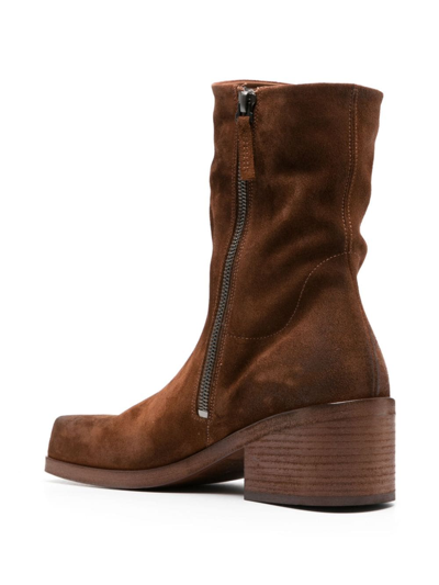 Shop Marsèll 55mm Square-toe Suede Boots In Brown