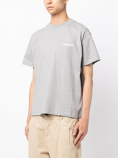 Shop Jacquemus Logo-print Cotton T-shirt In Grey