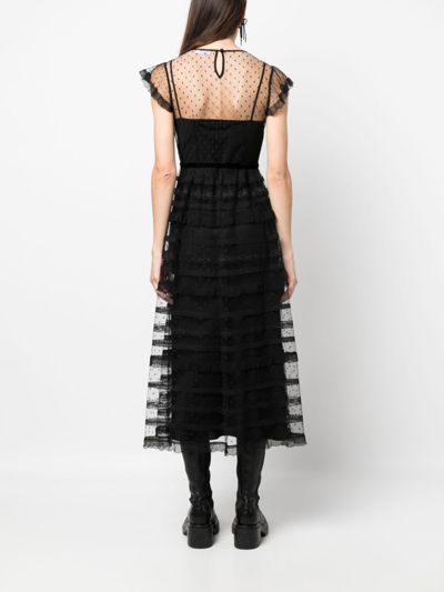 Red Valentino Ruffle-detail Point-d'esprit Midi Dress In Black