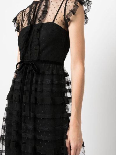 Shop Red Valentino Ruffle-detail Point-d'esprit Midi Dress In Black