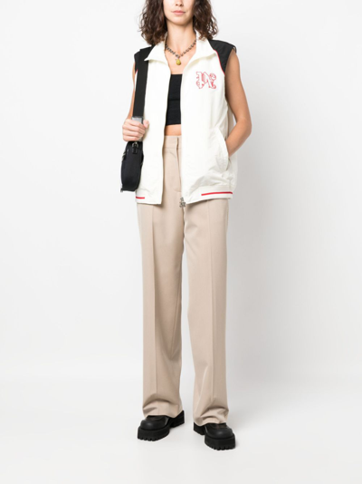 Palm Angels Crochet-stripe Cotton Trousers In Neutrals