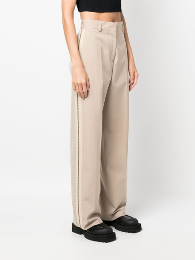 Palm Angels Crochet-stripe Cotton Trousers In Neutrals