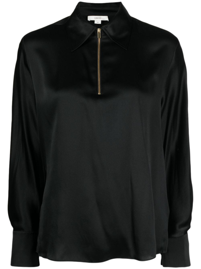Shop Vince Silk Long-sleeve Blouse In Black