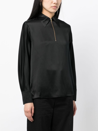 Shop Vince Silk Long-sleeve Blouse In Black