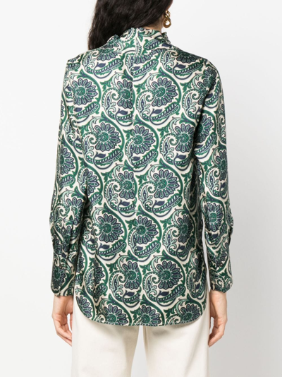 Shop Alberto Biani Paisley-print Silk Blouse In Green