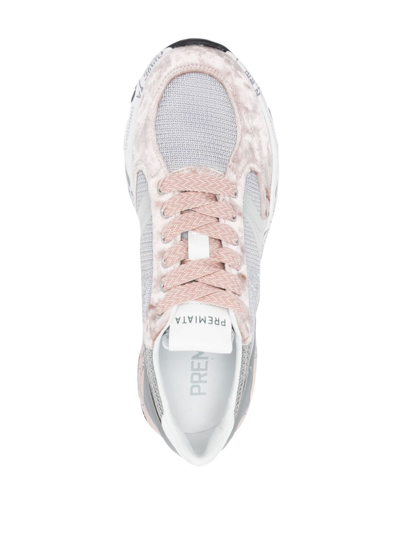 Shop Premiata Buffly Velvet-effect Leather Sneakers In Pink