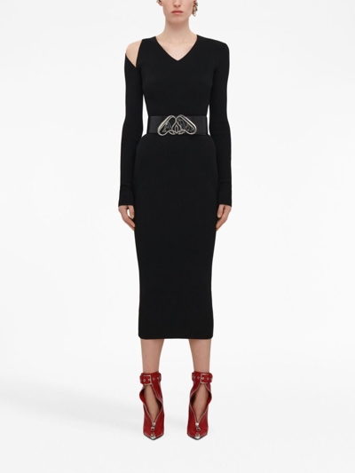 Alexander Mcqueen Cut-out Ribbed Wool Jumper In Black