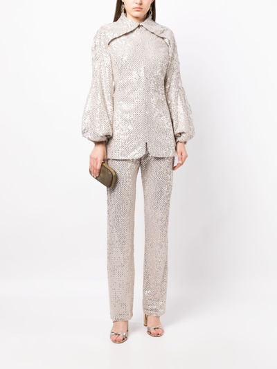 Shop Saiid Kobeisy Sequin-embellished Straight-leg Trousers In Silver