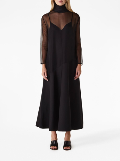 Shop Khaite Bellamy Silk Midi Dress In Black