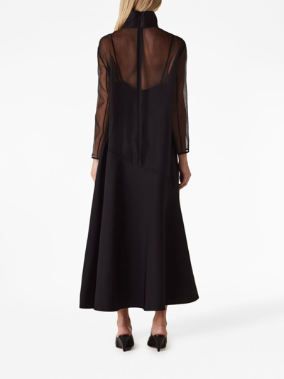Khaite Bellamy Paneled Long-sleeve Sheer Silk Maxi Dress In Black