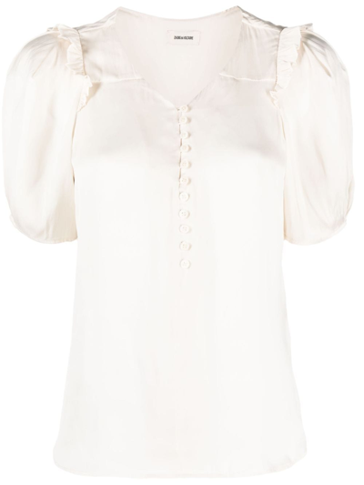 Zadig & Voltaire Puff-sleeve Satin Top In Neutrals