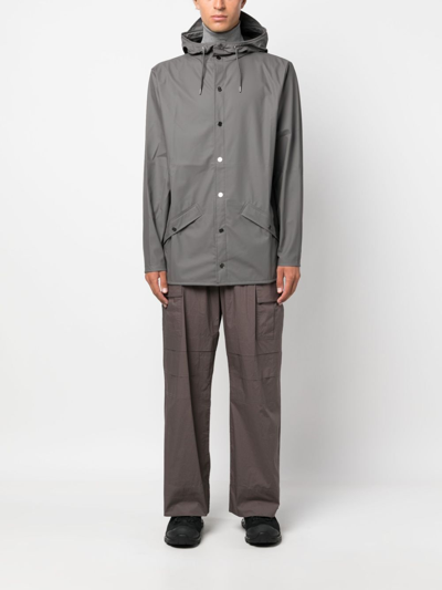Rains Drawstring-hood Press-stud Parka Coat In Grey