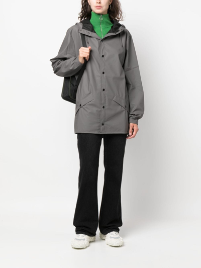 Shop Rains Drawstring-hood Press-stud Parka Coat In Grey
