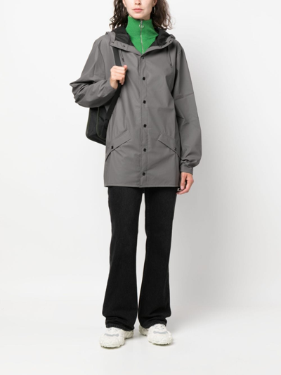 Rains Drawstring-hood Press-stud Parka Coat In Grey