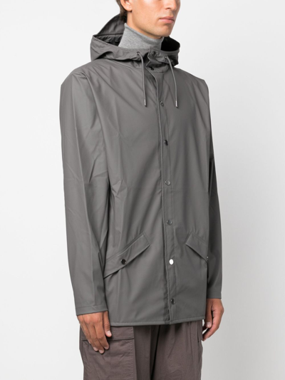 Shop Rains Drawstring-hood Press-stud Parka Coat In Grey