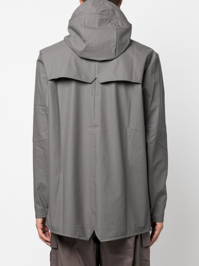 Shop Rains Drawstring-hood Press-stud Parka Coat In Grey