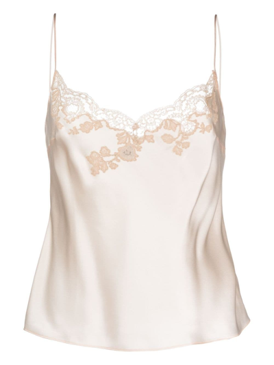 Shop Carine Gilson Lace-embellished Silk Camisole In Pink