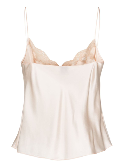 Shop Carine Gilson Lace-embellished Silk Camisole In Pink