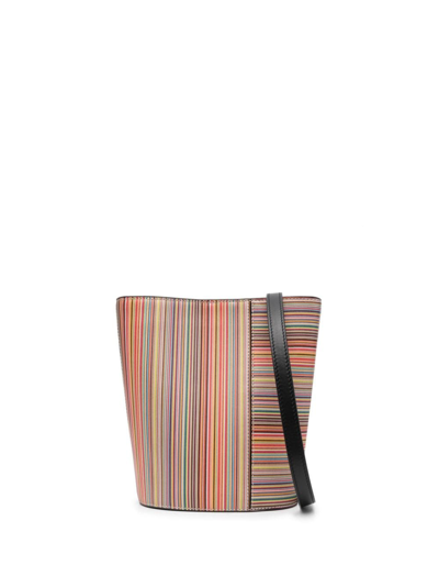Shop Paul Smith Striped Leather Bucket Bag In Black