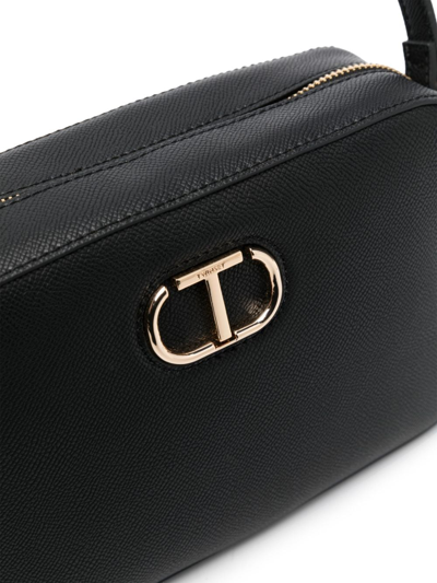 Shop Twinset Logo Plaque Zipped Crossbody Bag In Black