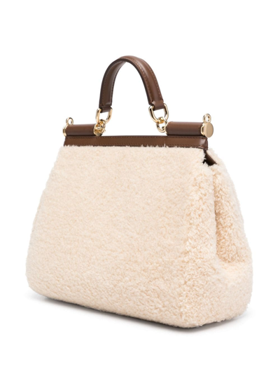 Shop Dolce & Gabbana Medium Sicily Shearling Tote Bag In Neutrals