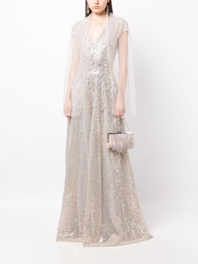 Saiid Kobeisy Floral-detail Sequined Jumpsuit In Grey