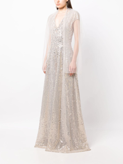 Saiid Kobeisy Floral-detail Sequined Jumpsuit In Grey