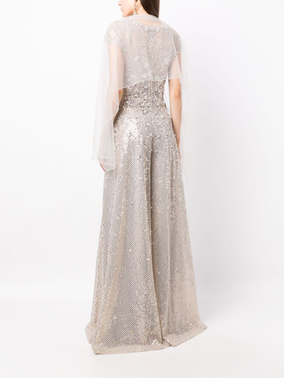 Saiid Kobeisy Floral-detail Sequined Jumpsuit In Grey