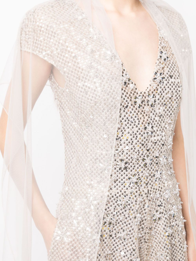 Saiid Kobeisy Floral-detail Sequined Jumpsuit In Grey