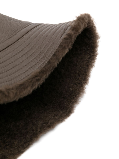 Shop Yves Salomon Leather Bucket Hat In Brown