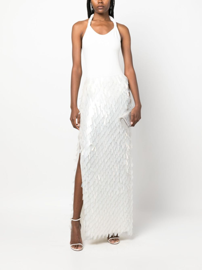 Shop Atu Body Couture Embellished Side-slit Maxi Skirt In White