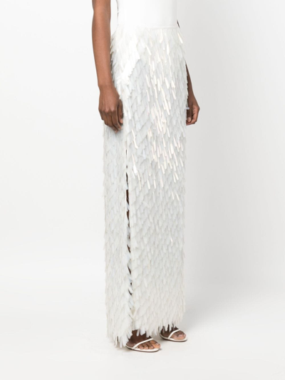 Shop Atu Body Couture Embellished Side-slit Maxi Skirt In White